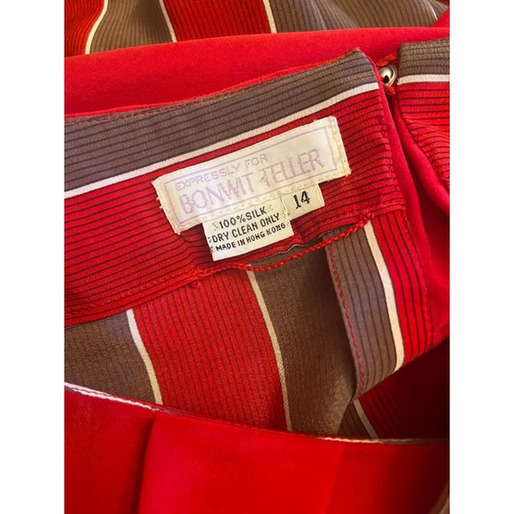 Vintge Ladies Size 14 Bonwit Teller 100% Silk Stripe Belted Dress - Picture 4 of 4